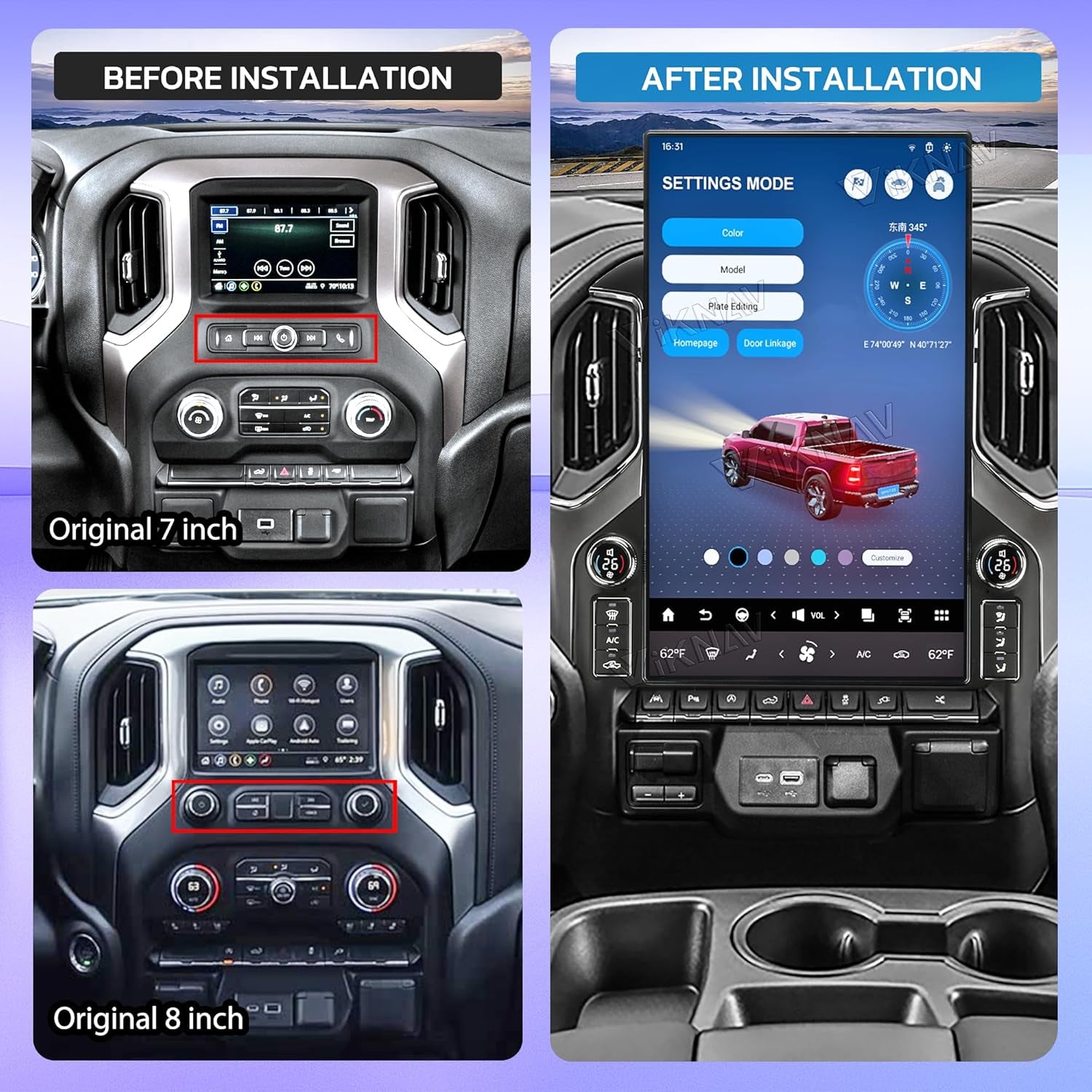 17.2 Inch Touch Screen Upgrade Android Car Radio for Chevrolet Silverado GMC Sierra 2019-2024 Android 14 Car Stereo Carplay Android Auto GPS Navigation (Black)