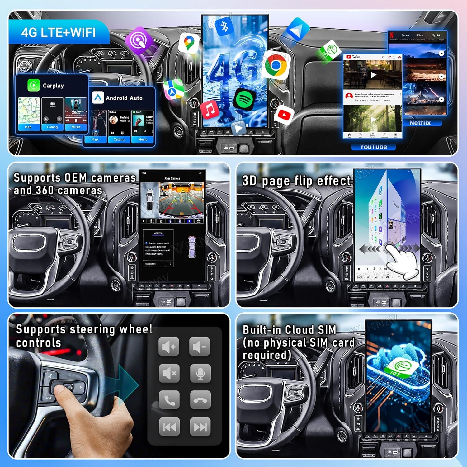 17.2 Inch Touch Screen Upgrade Android Car Radio for Chevrolet Silverado GMC Sierra 2019-2024 Android 14 Car Stereo Carplay Android Auto GPS Navigation (Black)